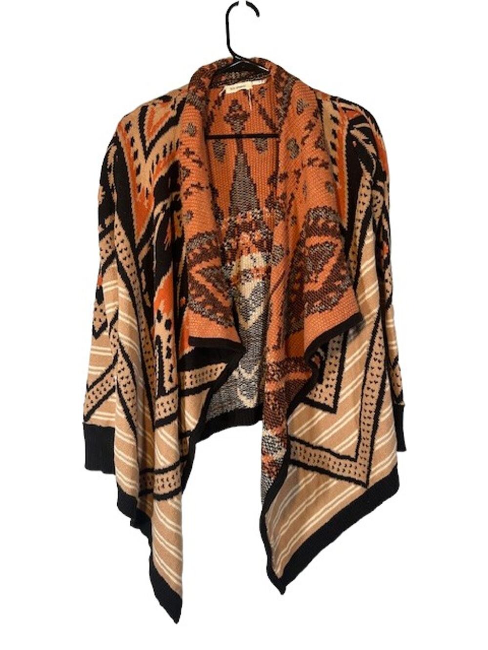 Blu Pepper Brown Peach Multi Color Aztec Mixed Print Knit Cardigan Women Sz M
